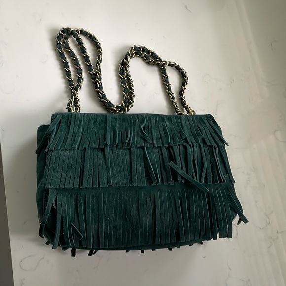 Tory Burch suede fringe leather bag in forest green - Picture 5 of 17